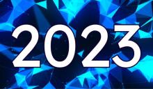 Text that reads "2023" over a blue background