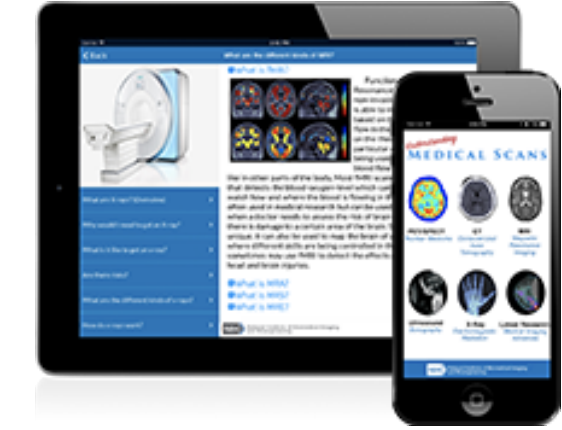 tablet and phone screens showing Understanding Medical Scans app