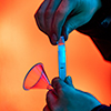 holding a test sample