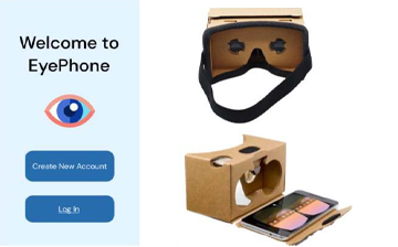 A screenshot of the EyePhone app and a photo of the cardboard VR headset