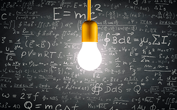 illustration of blackboard with equations and lightbulb