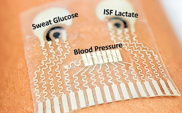 The epidermal patch worn on the arm or neck can simultaneously detect blood pressure, heart rate, and levels of substances including glucose, alcohol, lactate, and caffeine in sweat and interstitial fluid (ISF).