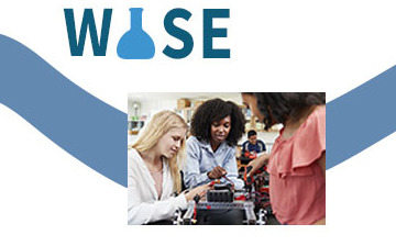 A photo of three women in a lab with the letters WISE