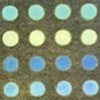 Four rows of four dots. The first row is light green, the second is yellow, the third is blue, and the fourth row is light blue.
