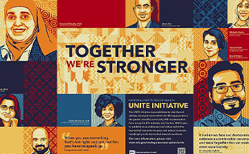 illustration of diverse people and text stronger together UNITE