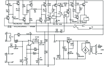 Vector electronic circuit diagram with various elements and lettering