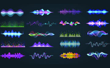 Set of isolated audio equalizer or voice frequency, sound waves or music spectrum. Bar soundwave for hud design. Music and musical signal, recorder and studio, recorder and digital theme