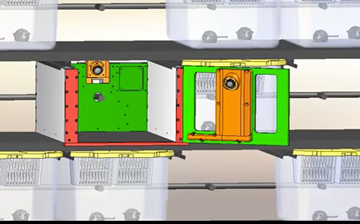 A photo of mouse cages with a computer generated image of green mouse cages overlaid on two of the cages.