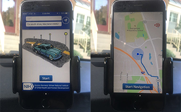 A photo of two phones, one with the app and one with a map.