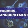 coronavirus particle with dna overlay and text funding announcement