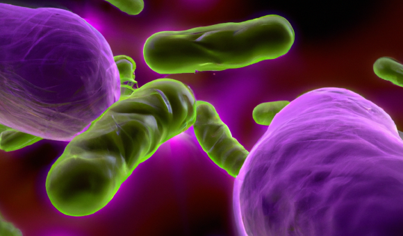 Artistic representation of bacteria and cancer cells
