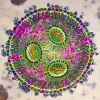 Artistic representation of a lipid nanoparticle containing mRNA