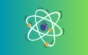 A graphic image of an atom on a color gradient