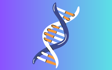 A graphic image of DNA on a color gradient