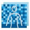 Part of the MIDRC logo: outline of a person in front of square blue pixels, artificial intelligence concept, 