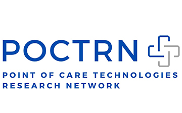 Logo that reads POCTRN followed by a blue and grey outline of a plus sign above spelled out Point of Care Technology Research Network. 