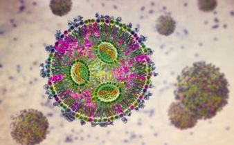 Artistic representation of lipid nanoparticles containing mRNA