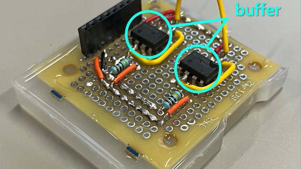 Photo of a chip labeled with buffer