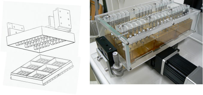 A custom-made, sliding contact bioreactor is used to improve the mechanical properties (the ability to withstand tension and compression) of cartilage produced by mesenchymal stem cells in vitro. Un biorreactor deslizante de contacto hecho a la medida se utiliza para mejorar las propiedades mecánicas (la capacidad de soportar la tensión y compresión) de cartílago producido por las células madre mesenquimales en vitro.