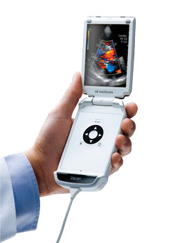 This is a picture of the GE V-scan, a portable, hand-held ultrasound device.
