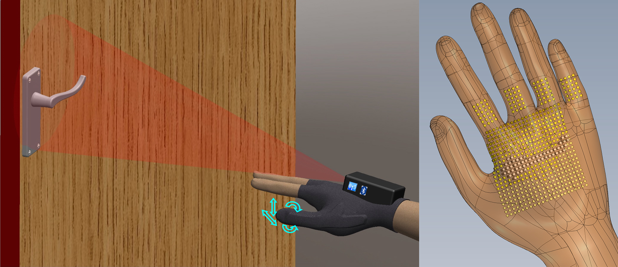 Illustration of assistive device to help the visually impaired grasp objects