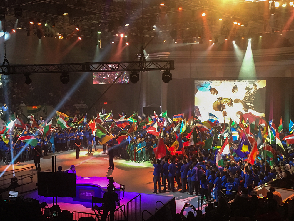 Nearly 160 five-student teams filed into DAR Constitution Hall waving their nations’ flags during the Olympics-style opening ceremony. Photo by Grace Peng.