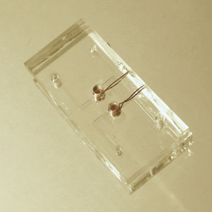 The microfluidic device for TB detection integrates membrane filters and microcoils to concentrate and detect bacteria via NMR. Bacteria were targeted with highly magnetic nanoparticles for sensing. El aparato de microfluidos para detección de TBC comprende filtros de membrana y microbobinas para concentrar y detectar bacterias por RMN. Las bacterias fueron etiquetadas con nanopartículas altamente magnéticas para percepción sensitiva. Crédito: Hakho Lee