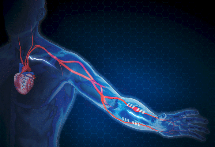 GIF representing an artistic, simplified rendering of the bioimpedance graphene tattoos, applied over the arteries on the underside of the wrist.