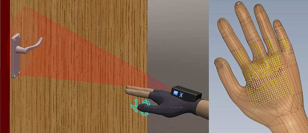 Illustration of assistive device to help the visually impaired grasp objects