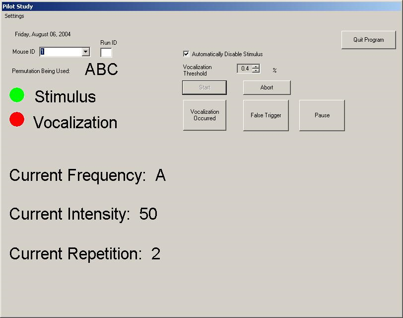 Screenshot of the custom software application of the non-injurious nociception assay