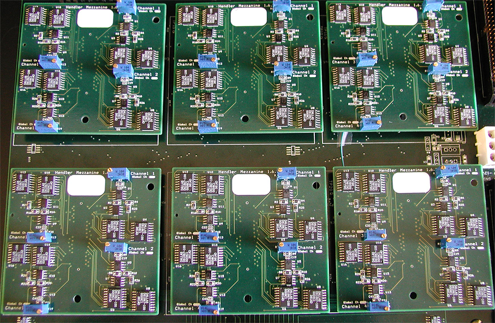 Custom printed circuit boards designed by SPIS for the custom, highly parallel visible light spectrophotometer