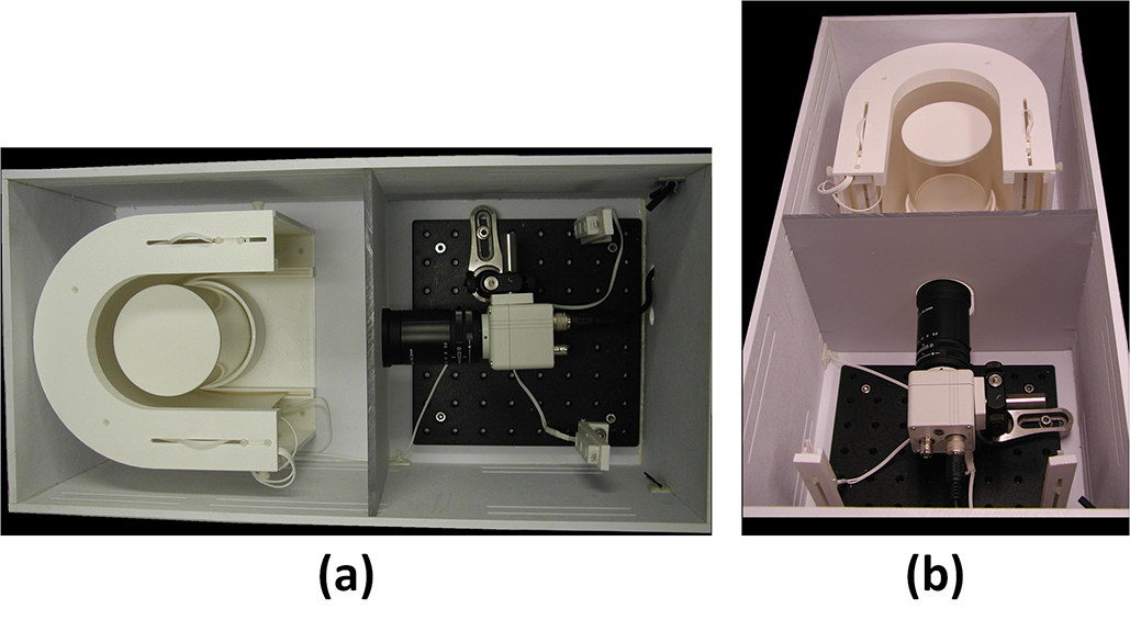 Two images of the white u-shaped Drosophila flight detection system