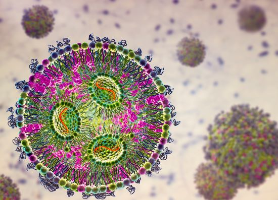 Artistic representation of mRNA in a lipid nanoparticle