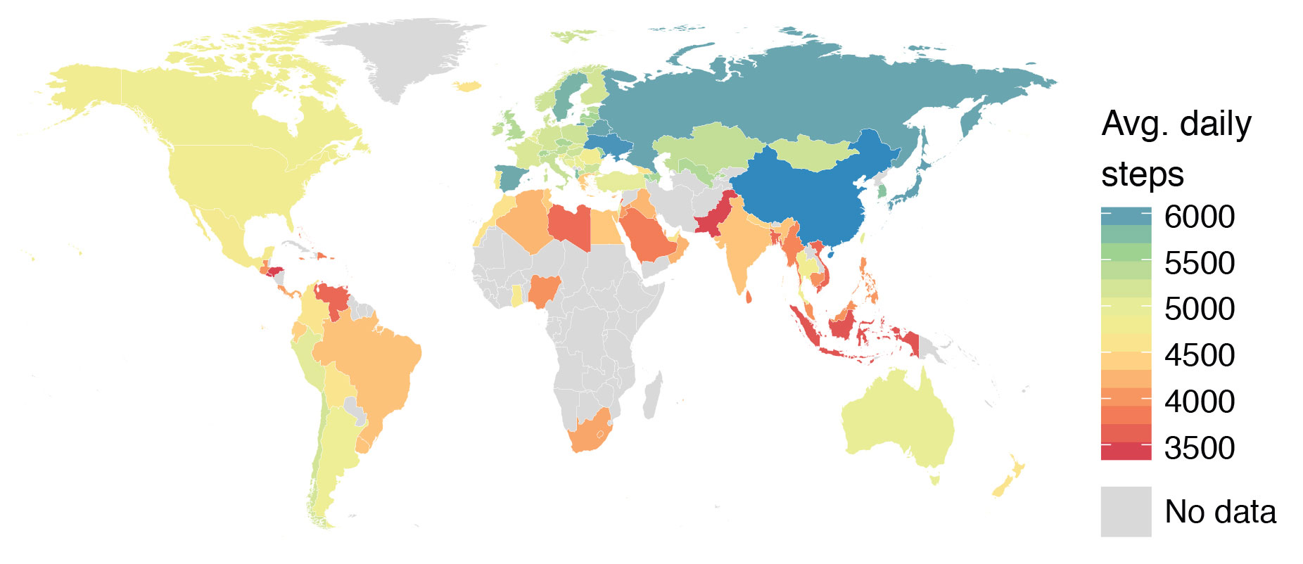 world map depicting physical activity