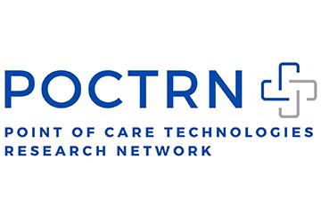 Logo that reads POCTRN followed by a blue and grey outline of a plus sign above spelled out Point of Care Technology Research Network. 