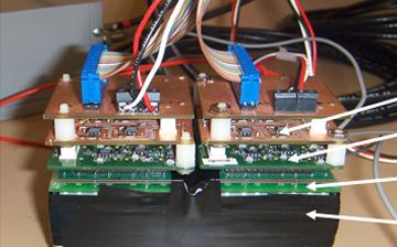 Picture of MONICA detector module and electronics with point source calibration