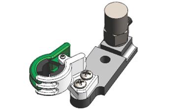 A computer generated image of a device with a green clamp