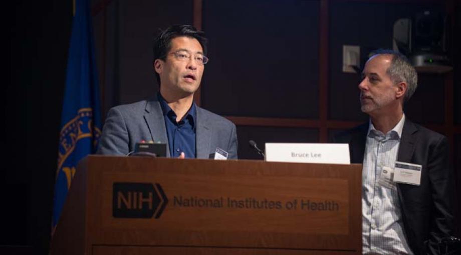 Co-chairs of the 2019 MSM meeting, Bruce Y. Lee, M.D., associate professor of International Health at the Johns Hopkins Bloomberg School of Public Health, left, and Jeffrey Holmes, M.D., Ph.D., professor of Biomedical Engineering and Medicine at the University of Virginia, welcome attendees to the meeting.