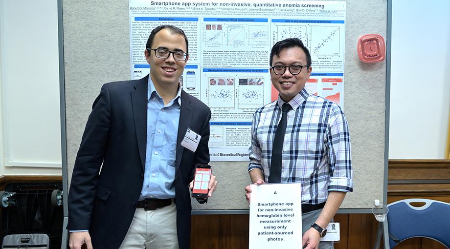 Wilbur Lam and Robert Mannino of Georgia Tech and Emory University demonstrated an app they developed that accurately measures hemoglobin levels by imaging the fingernails. Monitoring hemoglobin levels is critical for management of anemia and currently requires going to a clinic for a blood test.