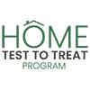 Text that reads Home Test to Treat Program, Powered By eMed. Above the “o” in “Home,” there is a simple illustration of a roof and chimney. 